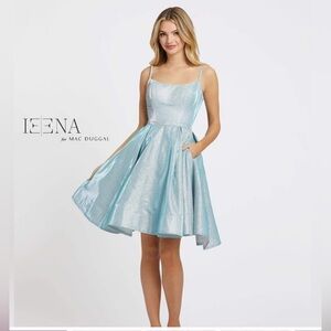 IEENA FOR MAC DUGGAL blue shimmer mini party dress
